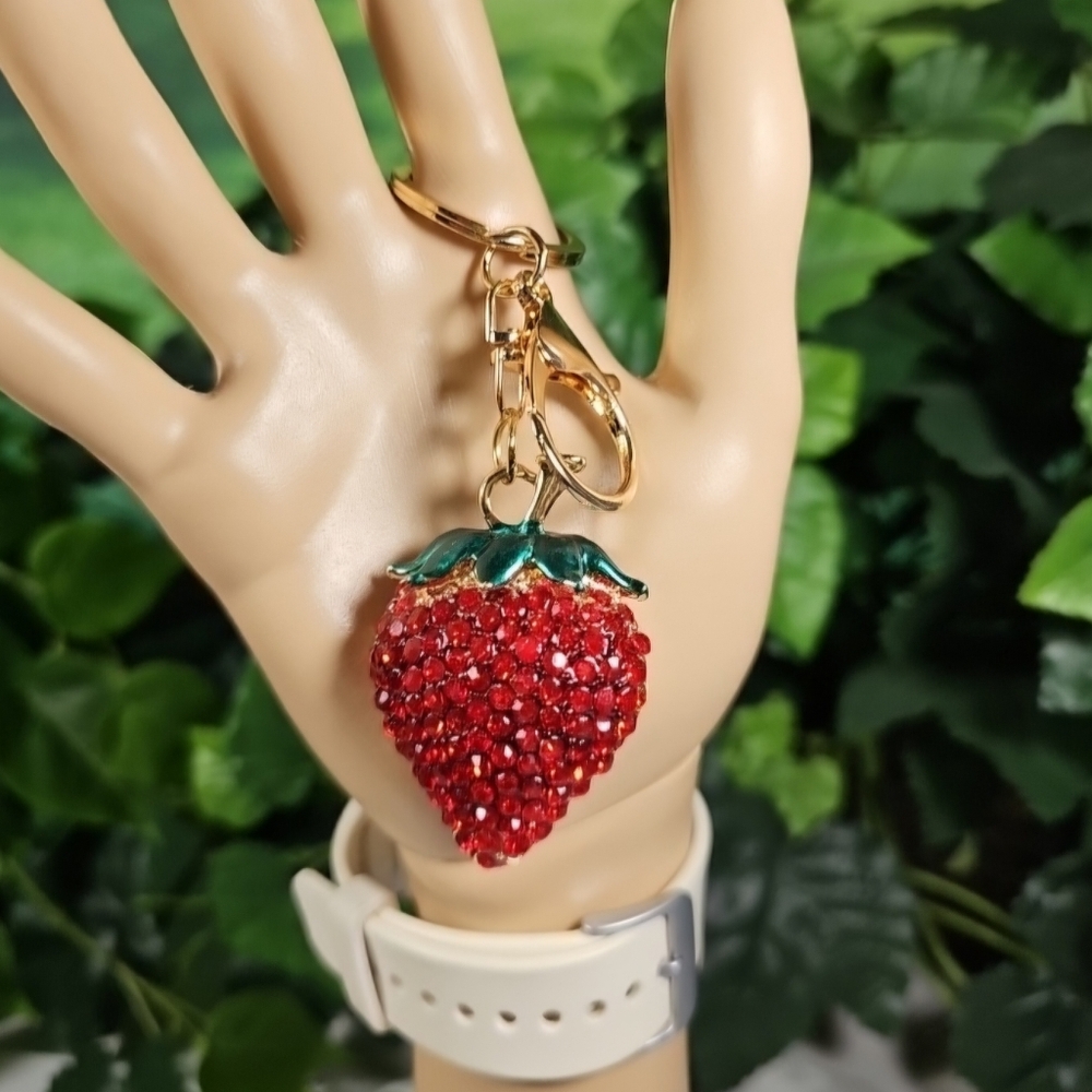 🍓 Charm | Strawberry Keychain Red Rhinestone Crystal bag purse 'Charm' - Picture 5 of 15